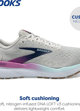 Brooks Women’s Ghost 16 Neutral Running Shoe - White/Grey/Estate Blue - 9 Medium