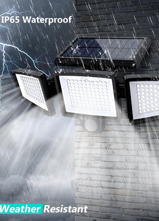 Tuffenough Solar Outdoor Lights 2500LM 210 LED Security Lights with Remote Control,3 Heads Motion Sensor Lights, IP65 Waterproof,270° Wide Angle Flood Wall Lights with 3 Modes(2 Packs)