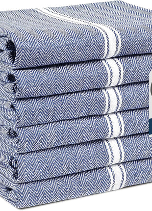 Lane Linen Kitchen Towel Set, 6 Pack 100% Cotton Hand Towels for Kitchen, Dish Towels for Drying Dishes, Lint Free, 14"x25", Good for Cleaning Windows, Ceramic Surface, Glass Stovetops - Blue Chambray