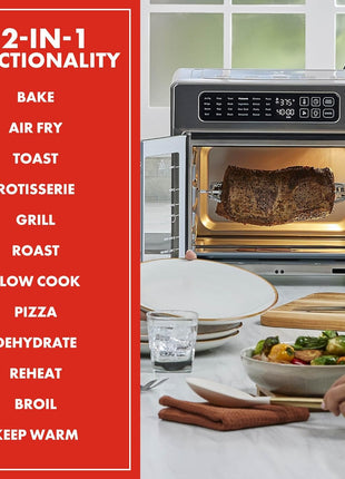 Emeril Lagasse 26QT French Door Multi-Function Air Fryer Toaster Oven | 26QT air fryer oven with French doors, 24 cooking functions, dual-speed fan and rotisserie for easy family meals.