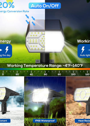 NYMPHY Solar Lights Outdoor Waterproof IP68, 56 LED 3 Lighting Modes Solar Powered Garden Yard Spot Solar Lights for Outside Landscape- 4 Pack (Cool White)