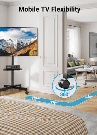 PERLESMITH Rolling TV Stand, Mobile TV Stand for 23-60 Inch LCD LED TVs, Tilt TV Stand Wheels Holds up to 88Lbs, Portable TV Stand for Bedroom with Shelf, Outdoor TV Stand Max VESA 400x400mm PSTVMC06