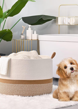 KAKAMAY Large Blanket Basket with Handles, Storage Basket for Living Room | Extra Large Capacity | Blanket Storage | Laundry Basket | Natural Cotton Rope | Stuffed Animal Storage | Woven Storage Basket