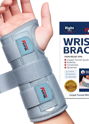FEATOL Wrist Brace Hand Brace, Carpal Tunnel Wrist Splint Night Support for Women Men, Pain Relief Support  Tendonitis, Arthritis, Sprain, Right Hand, Small/Medium