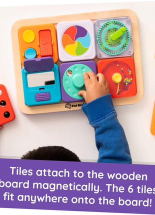 Fat Brain Toys PlayTab Essentials, Modular Sensory Activity Board, Busy Board for Toddlers and Babies Ages 12 Months+ | Busy board with swappable sensory tiles. Fine motor skills, sensory learning, cause-and-effect. Babies, toddlers, 12 months+.