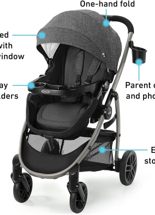 Graco Modes Pramette Stroller, 3-in-1 Baby Stroller, 3 Modes: Infant Car Seat Carrier (Car Seat Not Included), Infant Pramette to Toddler Stroller with Reversible Seat and One-Hand Fold, Redmond