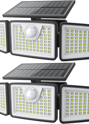 daphino 2500LM Solar Lights Outdoor with Motion Sensor,3 Head 270° Wide Angle Street Area Lights, IP65 Waterproof Security Lighting with 3 Modes(Non-Remote,2 Pcs)