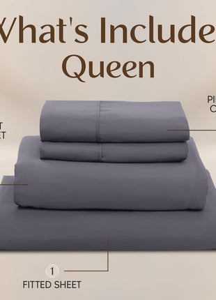 Queen Sheets Set, 4 Pieces 16" Deep Pocket Hotel Luxury Bed Sheets, Grey | Extra Soft Bedsheet Set, Comfy & Breathable Cooling Sheets, Wrinkle & Fade Resistant, Fitted Sheet, Flat Sheet, 2 Pillowcases