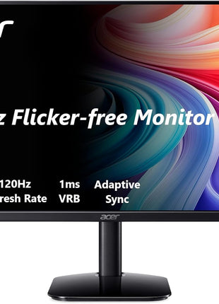 acer KB242Y - 23.8 Inch IPS Zero-Frame Full HD (1920 x 1080) Monitor | Tilt | Up to 120Hz Refresh | 1ms (VRB) | sRGB 99% | HDMI & VGA Ports | Adaptive-Sync Support (FreeSync Compatible)
