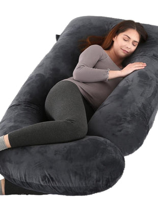 ALLOPERA Pregnancy Pillow, Full Body 57 Inch Maternity Pillow with Removable Washable Cover - Sleep Support for Legs, Back, Neck, Shoulder, HIPS, Belly for Pregnent Women, Black Grey Velvet Cover