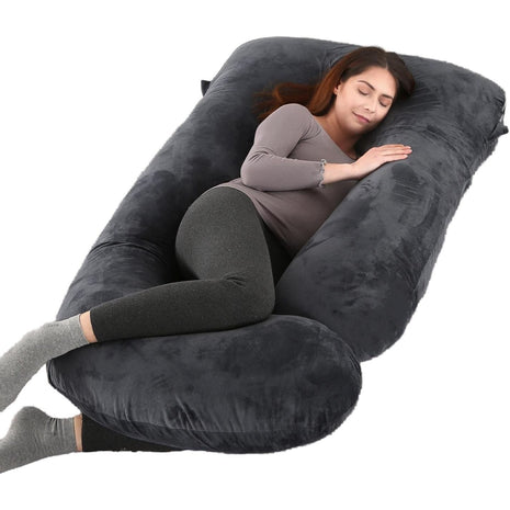 ALLOPERA Pregnancy Pillow, Full Body 57 Inch Maternity Pillow with Removable Washable Cover - Sleep Support for Legs, Back, Neck, Shoulder, HIPS, Belly for Pregnent Women, Black Grey Velvet Cover