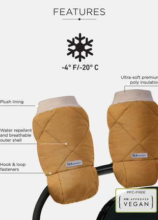 7AM Enfant Stroller Warmmuffs Gloves - Anti-Freeze Stroller Mittens for Handlebars, Water Repellent Hand Warmer Muff for Cold Weather, Plush Lined Stroller Warmmuffs | Winter Stroller Accessories