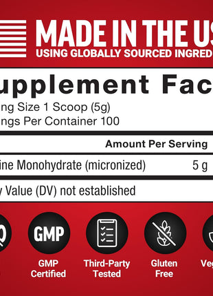 Force Factor Creatine Monohydrate Powder, 5g Dose, Micronized | Support Muscle Growth, Strength, Recovery, Cognitive Health & Memory, Unflavored, 500g, 100 Servings, 17.6 Oz