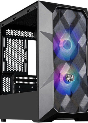 Cooler Master TD300 Mesh White Micro-ATX Tower with Polygonal Mesh Front ana Removable Top Panel, ARGB/PWM Hub Tempered Glass, Dual Sickleflow PWM ARGB Lighting Fans
