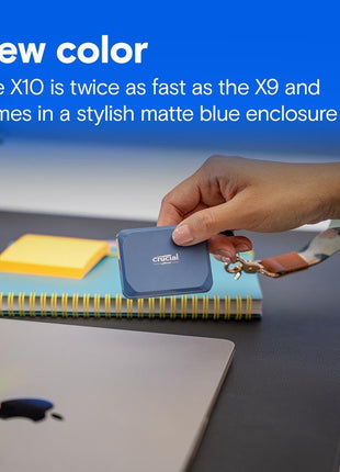 Crucial X10 1TB Portable SSD, Up to 2,100MB/s, USB 3.2 USB-C, External Solid State Drive, Compatible with Windows, Mac & Android, Durable Storage for Games, Photos & Files, Blue - CT1000X10SSD9-02