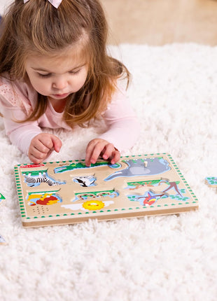 Melissa & Doug Zoo Animals Sound Puzzle – 8-Piece Wooden Peg Puzzle with Light-Activated Sounds, Music Learning Toy for Toddlers and Preschoolers Ages 2+