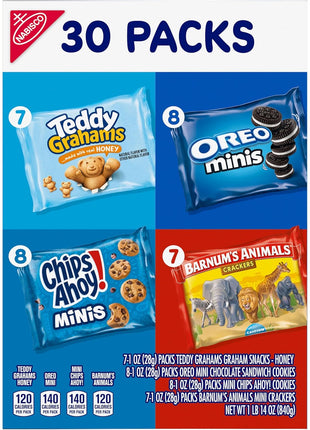 Nabisco Team Favorites Variety Pack, OREO Mini, CHIPS AHOY! Mini, Teddy Grahams Honey & Barnum's Animal Crackers, 30 Snack Packs
