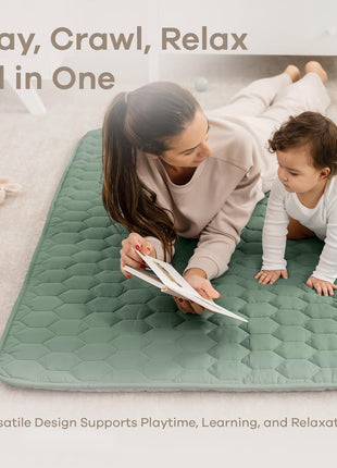 Comfy Cubs Square Kids Play Mat 56 x 56in Baby Floor Mat - Fern | Soft Quilted Baby Mat for Floor with Non-Slip Bottom - Easy to Clean, Comfortable & Durable Designed Play Mat Baby