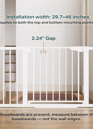 Cumbor 30-46" Baby Gate for Stairs, Auto Close Dog Gate for Doorways White | Toddler Safety Essentials for the House, Mom's Choice Awards Winner-Easy Install Pressure/Hardware Mounted Pet Gate for Dogs