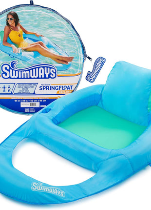 SwimWays Spring Float Premium Recliner Pool Lounger, Inflatable Pool Floats Adult with Fast Inflation for Ages 15 & Up, Sky Blue