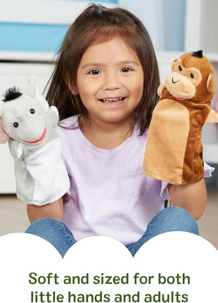 Melissa & Doug Safari Buddies Hand Puppets, Set of 6 (Elephant, Tiger, Parrot, Giraffe, Monkey, Zebra) Soft, Plush Puppet, Stuffed Animals, Pretend Play Toddler Toys for Girls & Boys 2+