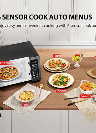 TOSHIBA EM131A5C BS Countertop Microwave Ovens 1.2 Cu Ft, 12.4 inch Removable Turntable Smart Humidity Sensor 12 Auto Menus Mute Function ECO Mode Easy Clean Interior Black Color 1000W