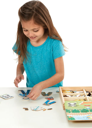 Melissa & Doug Occupations Magnetic Dress-Up Wooden Pretend Play Set (74 pcs) - Magnetic Dress-Up Dolls For Kids