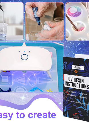 KISREL UV Resin Jewelry Making Kit, 300g Crystal Clear Resin with Light and Molds, DIY Jewelry Making Kit, Resina Starter Kits for Keychain and Earring