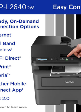 Brother DCP-L2640DW Wireless Compact Monochrome Multi-Function Laser Printer with Copy and Scan, Duplex, Mobile, Black & White | Includes Refresh Subscription Trial(1), Works with Alexa