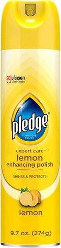Pledge Enhancing Polish Spray, Wood Furniture & Stainless Steel Polish, Remove Dust and Fingerprints, Fast Shine and Protect, Prevent Scratches & Knicks - Lemon Scent, 9.7oz