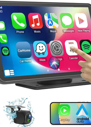 Carplay Screen for Car, 7" HD Wireless Apple Carplay & Android Auto, Portable Touchscreen Car Stereo with Backup Camera, Bluetooth, Mirror Link, Voice Control, GPS, FM, AUX, Car Play for All Vehicles