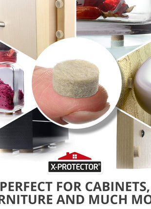 Cabinet Door Bumpers X-Protector 100 PCS – Small Felt Pads 3/8" (Beige) | Ideal Felt Bumpers – Self-Adhesive Thick Felt Dots – Bumper Pads to Protect Glass & Other Surfaces!