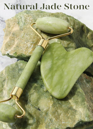 BAIMEI IcyMe Gua Sha & Jade Roller Facial Tools Face Roller and Gua Sha Set for Puffiness and Redness Reducing Skin Care Routine, Self Care Gift for Men Women - Green