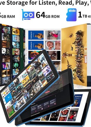 10 inch Android 15 Tablet: Octa-Core, 8GB RAM 64GB, 7000mAh, with Stand Case, IPS HD Display, Wi-Fi 6, OTG, Metal Body – Fast & Portable Tablet for Work & Entertainment, 2-Year Protection