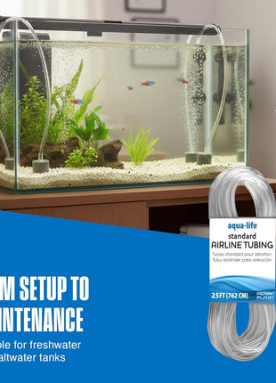 Penn-Plax Aqua-Life Standard Airline Tubing - 3/16 Inch Flexible Airline Hose for Aquarium Pumps, Fish Tank Line for Air Stones & Filters - Safe for Freshwater & Saltwater - 25 ft Long, Clear