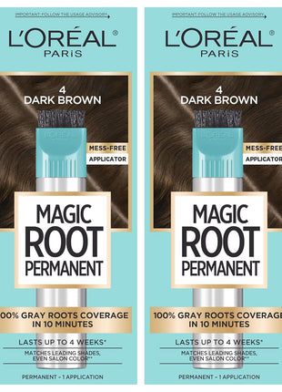 L'Oreal Paris Magic Root Rescue 10 Minute Root Hair Coloring Kit, Permanent Hair Color with Quick Precision Applicator, 100 percent Gray Coverage, 4 Dark Brown, 2 count