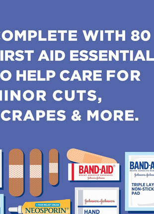BAND AID Brand Travel Ready Portable Emergency First Aid Kit for Minor Wound Care, Perfect for Home, Car, Travel, Camping Essentials & Outdoor Emergency Kit, 80 Pieces