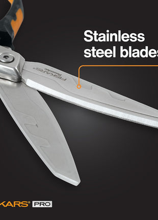 Fiskars Pro PowerArc Shop Shears, Heavy Duty Stainless Steel Scissor, Industrial Grade Tool for Building and Construction, 10 in, Orange/Black