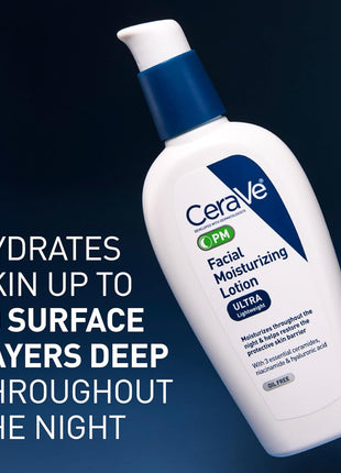 CeraVe PM Facial Moisturizing Lotion, Night Cream with Hyaluronic Acid and Niacinamide, Ultra-Lightweight, Oil-Free Moisturizer for Face, 3 Ounce