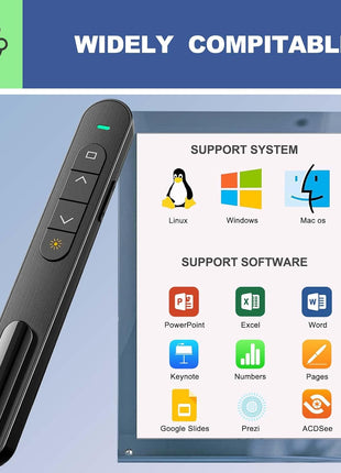 QUI Presentation Clicker with Volume Control, Wireless Presenter Remote | Plug & Play 2.4GHz USB Slide Advancer Compatible with Mac/Windows, Works with PowerPoint, Keynote, and Google Slides
