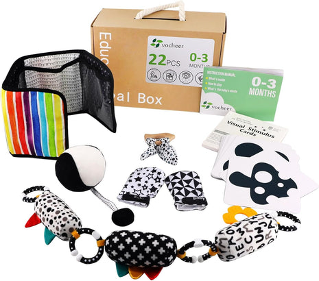 vocheer High Contrast Baby Toys for Newborn, 6-in-1 Sensory Set Gift | 21Pcs Montessori Early Educational Learning Kit, Black and White Baby Toys, for 0-3 Months