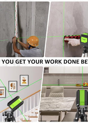 Huepar Laser Level, 100Ft Self Leveling Green Cross Line Laser for Picture Hanging, Tile, Decoration & DIY Construction – 360° Magnetic Base & AA Battery, Indoor Use