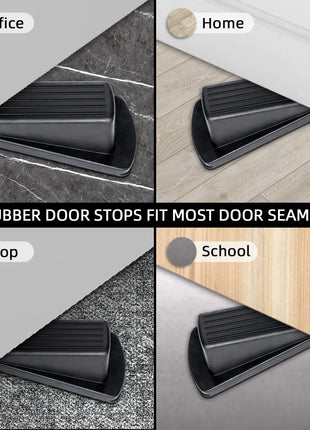 Door Stoppers, 4 Pack Premium Rubber Stoppers Wedge, Stops for Carpet Heavy Duty Door, Bottom of on Tile, Concrete, Carpet, Wooden Floor (Black)