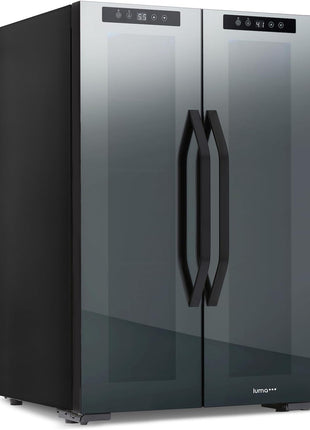 Luma Comfort Shadow Series Wine Cooler Refrigerator 12 Bottle & 39 Can Dual Temperature Zones, Freestanding Mirrored Wine and Beverage Fridge with Double-Layer Tempered Glass Door & Compressor Cooling