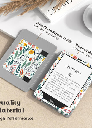 MoKo Case for 7 inch/6.8 inch Kindle Paperwhite(12th/11th Generation-2024/2021) and Kindle Colorsoft Signature Edition, Slim PU Shell Cover Case with Auto-Wake/Sleep for Kindle Paperwhite 2024, Flowers