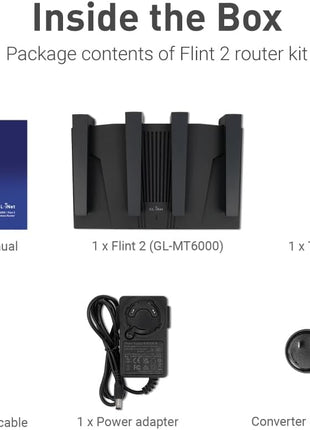 GL.iNet GL-MT6000 (Flint 2) WiFi 6 High Speed Gaming Routers for Wireless Internet, 2 x 2.5G Ethernet Ports, Long Range Computer VPN WiFi Router, Home & Business
