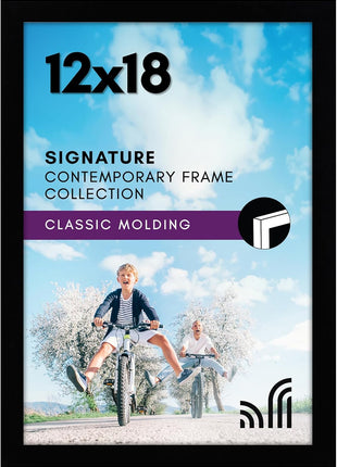 Americanflat 12x18 Poster Frame with Shatter-Resistant Glass - Signature Collection - Gallery-Style Frames Made of Engineered Wood - Photo Frame for Wall Display - Black