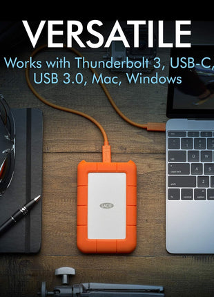 LaCie Rugged USB-C, 4TB, Portable External Hard Drive, Drop, Shock, Dust, Rain Resistant, for Mac & PC (STFR4000800)