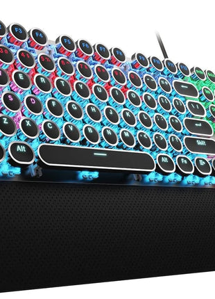AULA F2088 Typewriter Style Mechanical Gaming Keyboard Wired,Blue Switches,Rainbow LED Backlit,Removable Wrist Rest,Media Control Knob,Retro Punk Round Keycaps,USB Wired Computer Keyboard