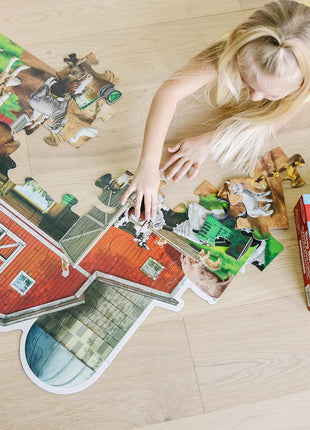 Melissa & Doug Busy Barn Shaped Jumbo Floor Puzzle (32 Pieces, 2 x 3 Feet), Jigsaw Puzzle for Preschoolers and Kids Ages 3+ - FSC Certified